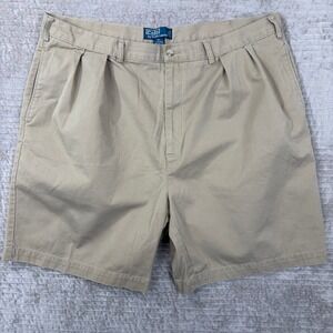 Polo Ralph Lauren Big Tyler Short Mens 44B Tan Khaki Pleated Chino Cotton 44 Big